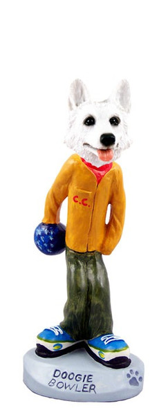 White German Shepherd Bowler Doogie Collectible Dog Figurine