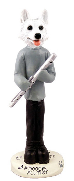 White German Shepherd Flutist Doogie Collectible Dog Figurine