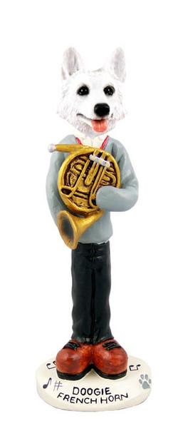 White German Shepherd French Horn Doogie Collectible Dog Figurine
