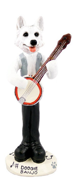 White German Shepherd Banjo Doogie Collectible Dog Figurine