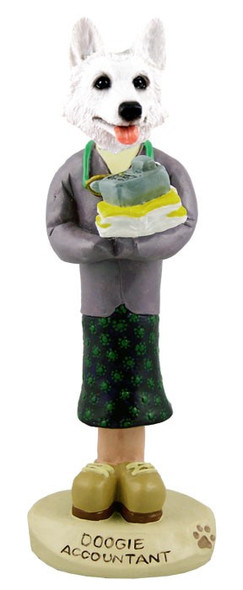 White German Shepherd Female Accountant Doogie Collectible Dog Figurine