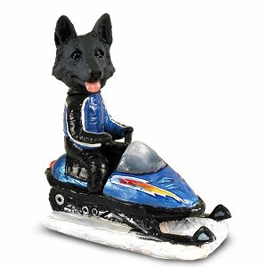 Black German Shepherd Snowmobile Doogie Collectible Dog Figurine