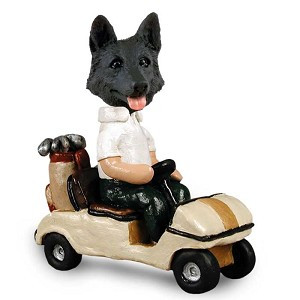 Black German Shepherd Golf Cart Doogie Collectible Dog Figurine