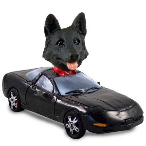 Black German Shepherd Sports Car Doogie Collectible Dog Figurine