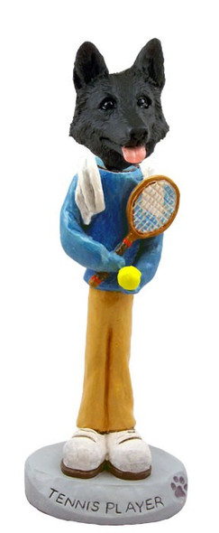 Black German Shepherd Tennis Player Doogie Collectible Dog Figurine