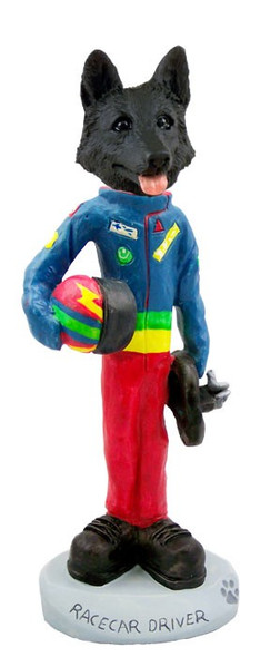 Black German Shepherd Racecar Driver Doogie Collectible Dog Figurine