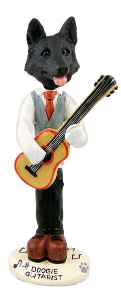 Black German Shepherd Guitarist Doogie Collectible Dog Figurine
