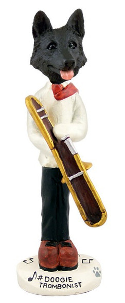 Black German Shepherd Trombonist Doogie Collectible Dog Figurine