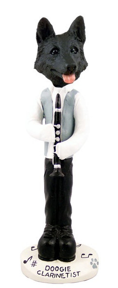 Black German Shepherd Clarinetist Doogie Collectible Dog Figurine