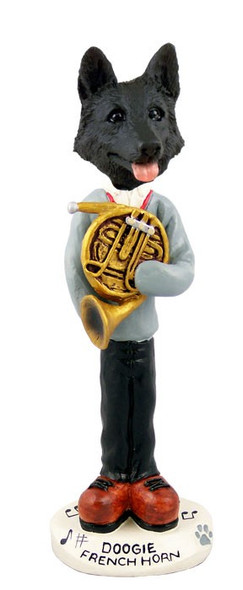 Black German Shepherd French Horn Doogie Collectible Dog Figurine