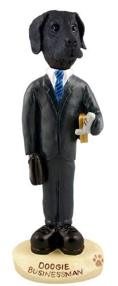 Black Great Dane Uncropped Ears Businessman Doogie Collectible Dog Figurine