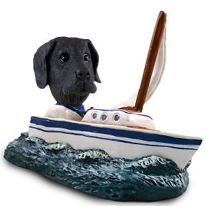 Black Great Dane Uncropped Ears Sailboat Doogie Collectible Dog Figurine