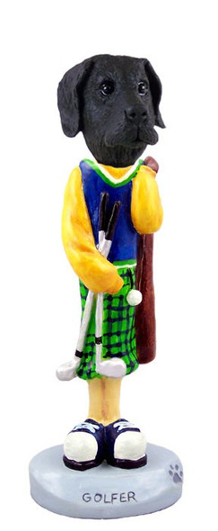 Black Great Dane Uncropped Ears Golf Doogie Collectible Dog Figurine