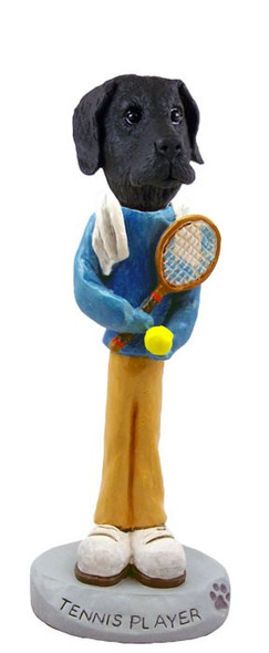 Black Great Dane Uncropped Ears Tennis Player Doogie Collectible Dog Figurine
