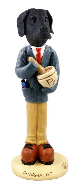 Black Great Dane Uncropped Ears Pharmacist Doogie Collectible Dog Figurine