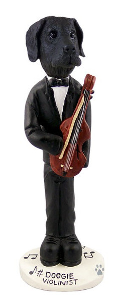 Black Great Dane Uncropped Ears Violinist Doogie Collectible Dog Figurine