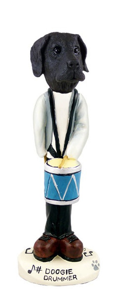 Black Great Dane Uncropped Ears Drummer Doogie Collectible Dog Figurine
