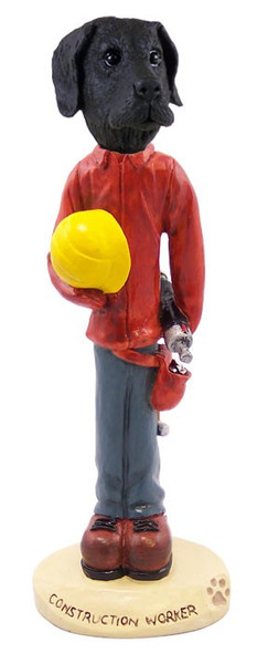 Black Great Dane Uncropped Ears Construction Worker Doogie Collectible Dog Figurine