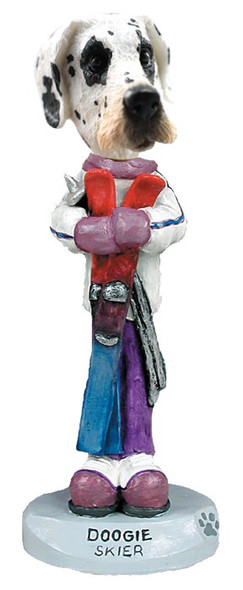 Great Dane (Harelquin Uncropped Ears) Skier Doogie Collectible Dog Figurine