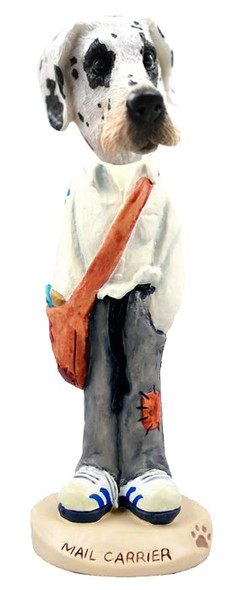 Great Dane (Harelquin Uncropped Ears) Mail Carrier Doogie Collectible Dog Figurine