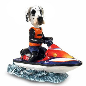 Great Dane (Harelquin Uncropped Ears) Jet Ski Doogie Collectible Dog Figurine