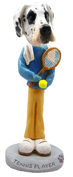 Great Dane (Harelquin Uncropped Ears) Tennis Player Doogie Collectible Dog Figurine