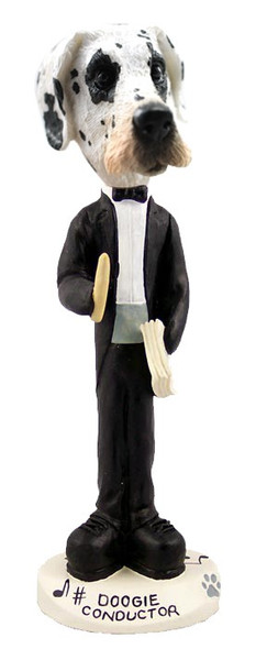 Great Dane (Harelquin Uncropped Ears) Conductor Doogie Collectible Dog Figurine