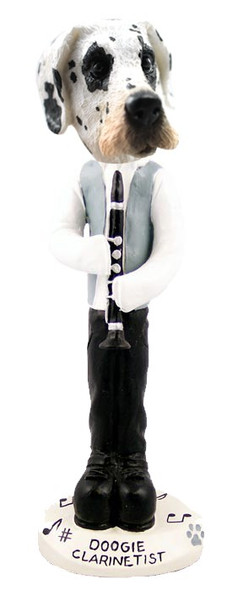 Great Dane (Harelquin Uncropped Ears) Clarinetist Doogie Collectible Dog Figurine