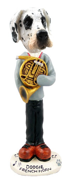 Great Dane (Harelquin Uncropped Ears) French Horn Doogie Collectible Dog Figurine
