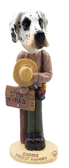 Great Dane (Harelquin Uncropped Ears) Forest Ranger Doogie Collectible Dog Figurine