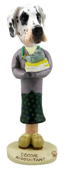 Great Dane (Harelquin Uncropped Ears) Female Accountant Doogie Collectible Dog Figurine