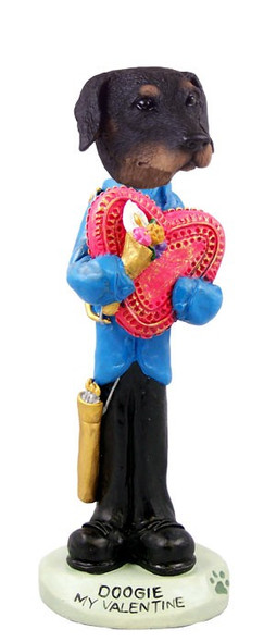 Black Doberman Pinscher Uncropped Ears Valentine Doogie Collectible Dog Figurine