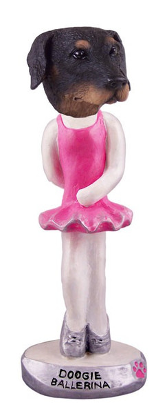 Black Doberman Pinscher Uncropped Ears Ballerina Doogie Collectible Dog Figurine