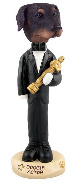 Black Doberman Pinscher Uncropped Ears Actor Doogie Collectible Dog Figurine