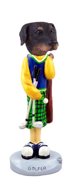 Black Doberman Pinscher Uncropped Ears Golf Doogie Collectible Dog Figurine