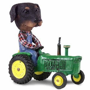 Black Doberman Pinscher Uncropped Ears Tractor Doogie Collectible Dog Figurine