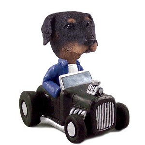 Black Doberman Pinscher Uncropped Ears Hot Rod Doogie Collectible Dog Figurine