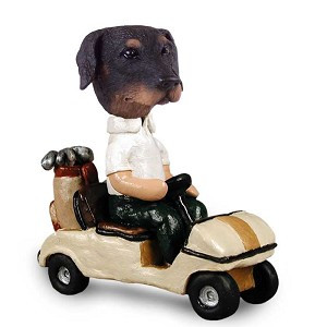 Black Doberman Pinscher Uncropped Ears Golf Cart Doogie Collectible Dog Figurine