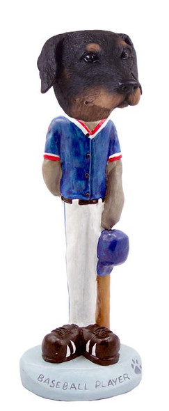 Black Doberman Pinscher Uncropped Ears Baseball Doogie Collectible Dog Figurine