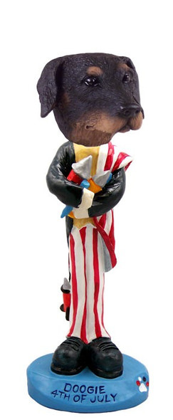 Black Doberman Pinscher Uncropped Ears 4th of July Doogie Collectible Dog Figurine