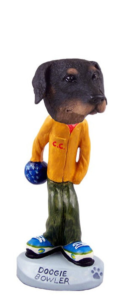 Black Doberman Pinscher Uncropped Ears Bowler Doogie Collectible Dog Figurine