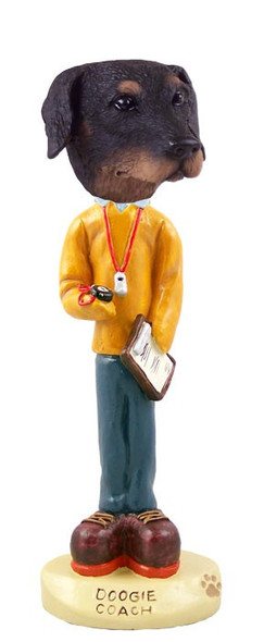 Black Doberman Pinscher Uncropped Ears Coach Doogie Collectible Dog Figurine