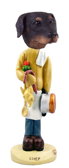 Black Doberman Pinscher Uncropped Ears Chef Doogie Collectible Dog Figurine