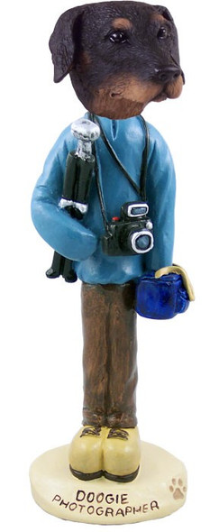 Black Doberman Pinscher Uncropped Ears Photographer Doogie Collectible Dog Figurine