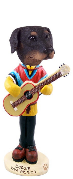 Black Doberman Pinscher Uncropped Ears Viva Mexico Doogie Collectible Dog Figurine