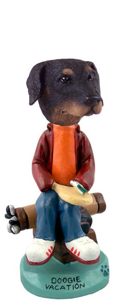 Black Doberman Pinscher Uncropped Ears Vacation Doogie Collectible Dog Figurine