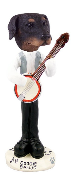 Black Doberman Pinscher Uncropped Ears Banjo Doogie Collectible Dog Figurine