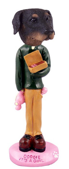 Black Doberman Pinscher Uncropped Ears It's a Girl Doogie Collectible Dog Figurine