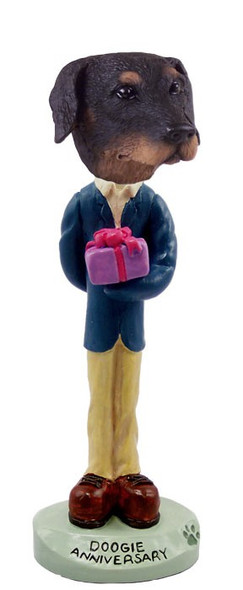 Black Doberman Pinscher Uncropped Ears Anniversary Doogie Collectible Dog Figurine