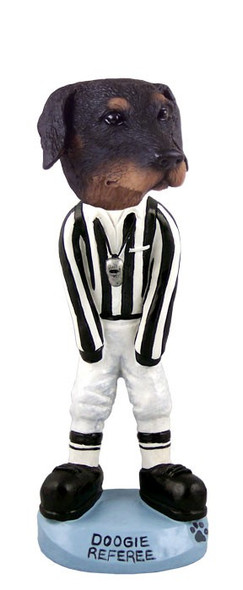 Black Doberman Pinscher Uncropped Ears Referee Doogie Collectible Dog Figurine